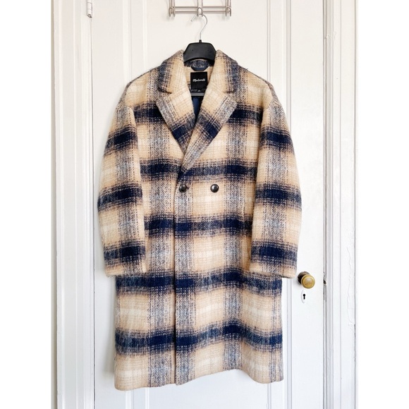 Madewell • Courton Cocoon Coat in Plaid tan blue Warm Hickory wool - Picture 2 of 12